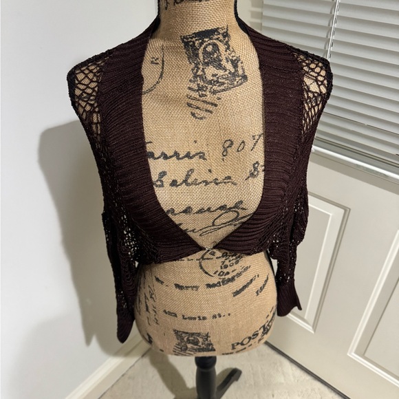 Say What? Dark Brown Crochet Women cardigan size L - Picture 6 of 8